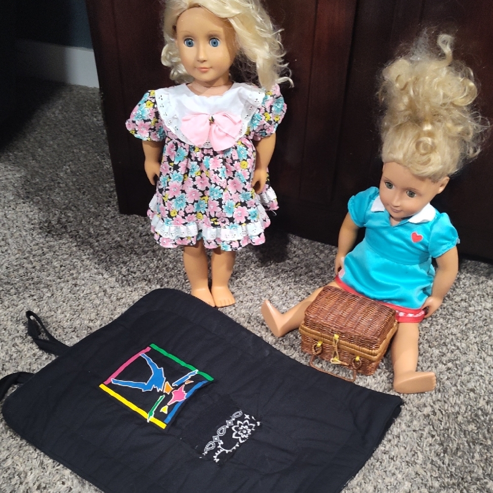Blonde Dolls with Floral Dress and Blue Outfit